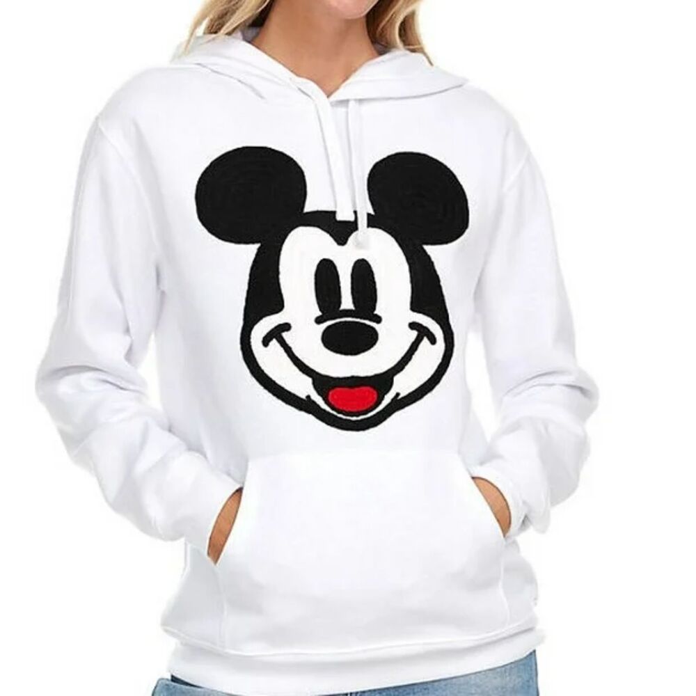 NWT Mickey Mouse Hoodie Crochet Sweatshirt Disney size Large White